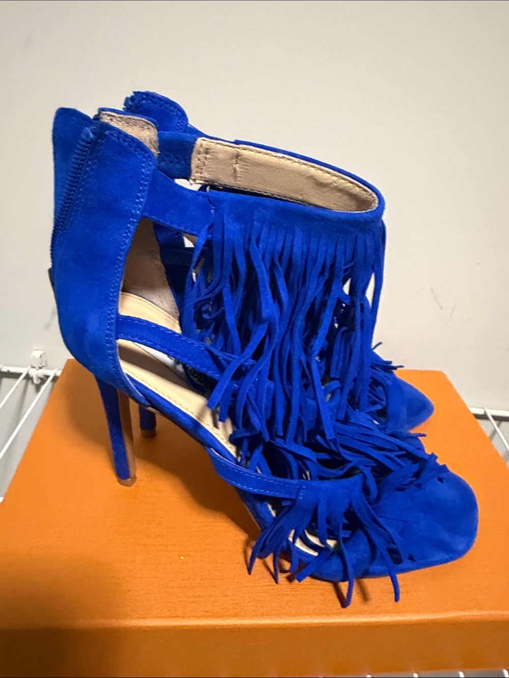 Steve Madden Royal Blue Suede Fringe Stiletto Sandals